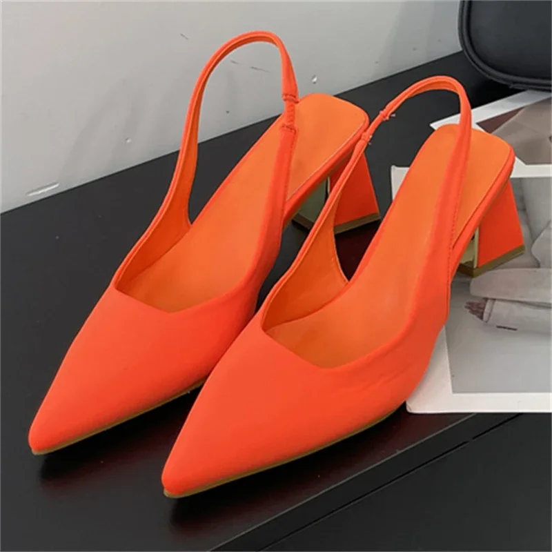 

Women's Smooth Faux Leather Pointed Toe Cutout Slingback Block Heel Pumps,Minimalist Daily Office Evening Footwear,Drop Shipping