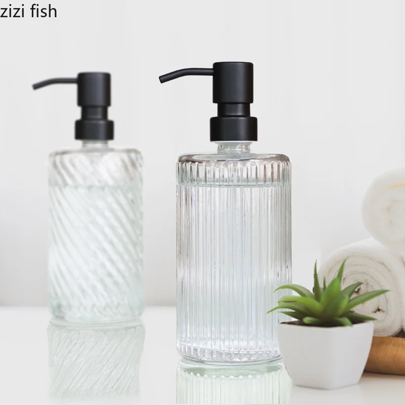 Glass Lotion Bottles Stainless Steel Pump Head Emulsion Bottle Bathroom Accessories Soap Dispenser Shampoo Shower Gel Bottle