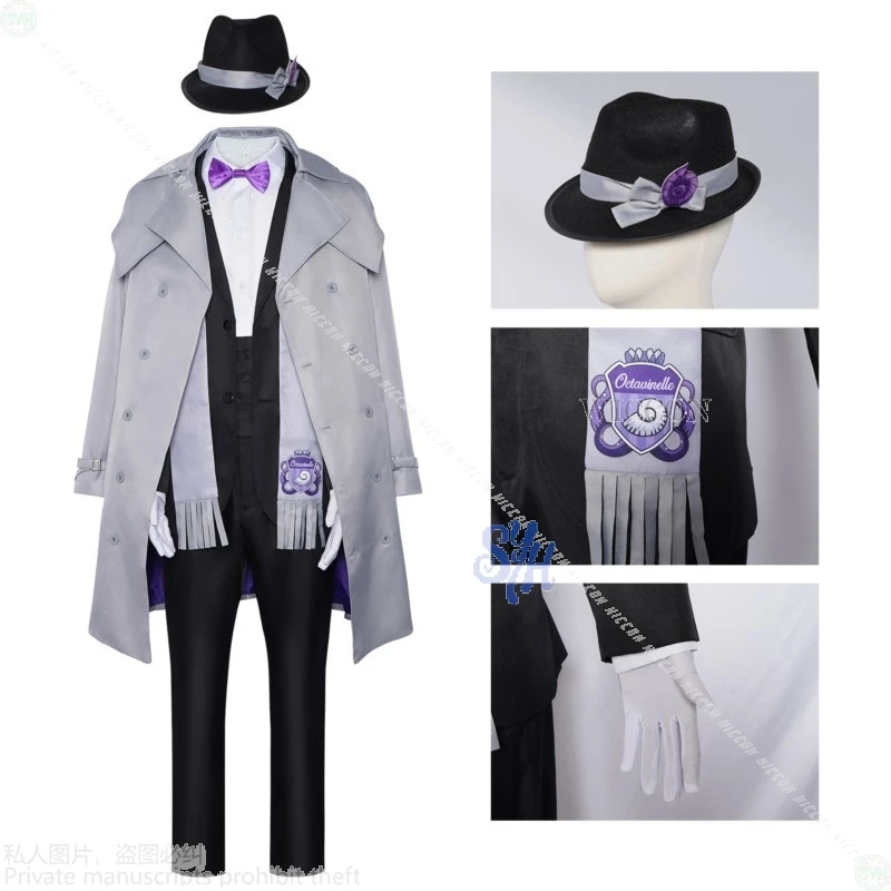 Azul Ashengrotto تأثيري لعبة Octavinelle أنيمي زي النمط البريطاني معطف وشاح قبعة أنيقة موحدة موضة Y2K الباروكات هالوين