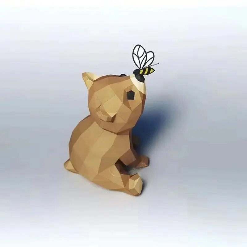Orso e ape che giocano modello di carta Papercraft 3D fai da te fatti a mano giocattoli educativi creativi decorazioni per la casa decorazione da scrivania bassa poli