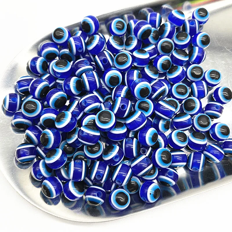 New 6/8/10mm Blue and Porcelain White Oval Beads Evil Eye Resin Spacer Beads for Jewelry Making DIY Bracelet Beads