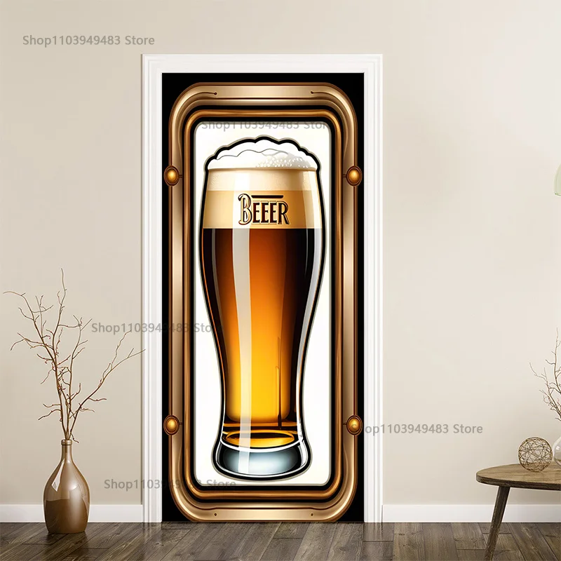 Beer Party Door Mural PVC Waterproof Wallpaper Stickers for Decorative Customize Bar Door Room Cabinets Wall Aesthetics Decor