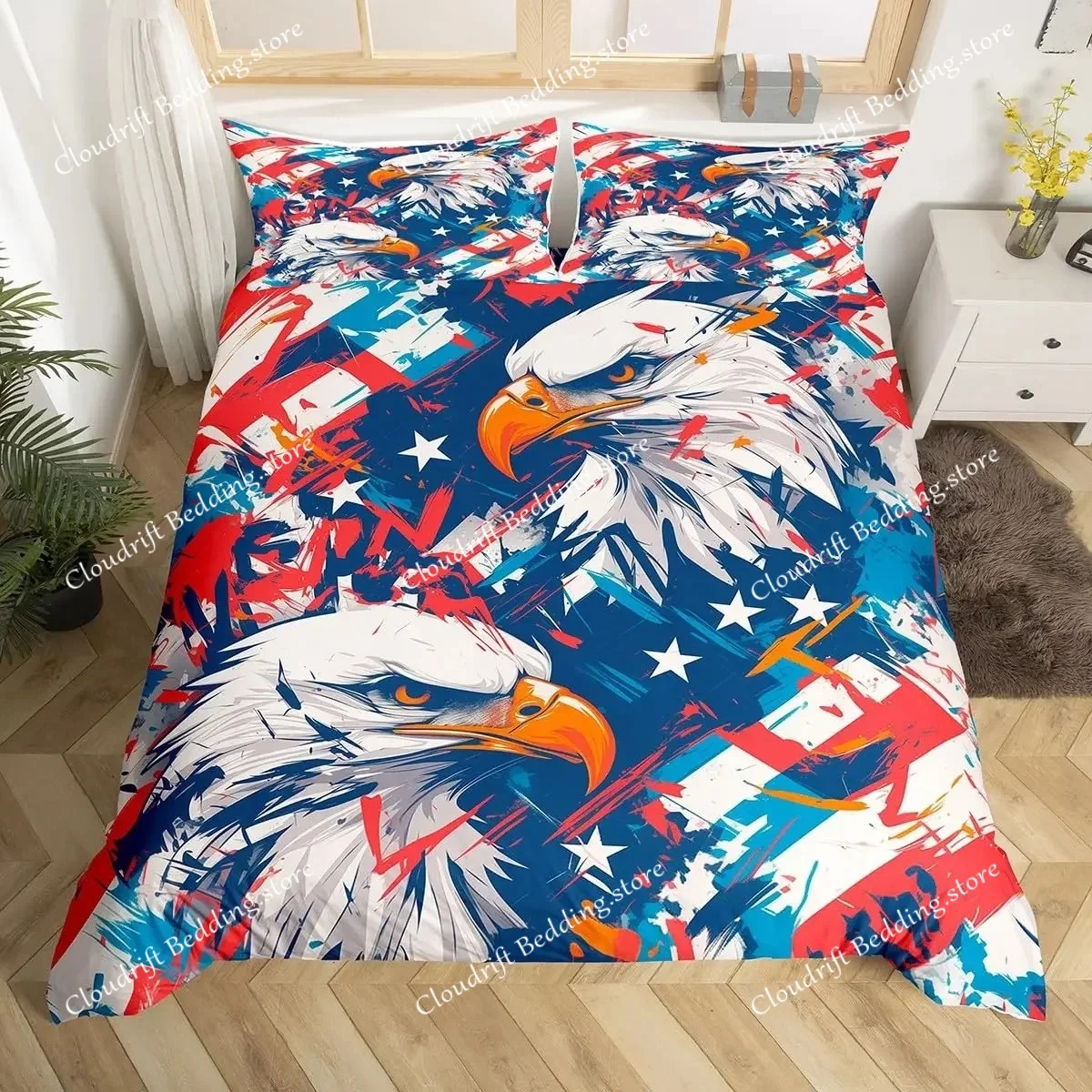 Eagle Duvet Cover Set Queen Size for Adults Animals Pattern Bedding Set Stylish Decorative Bird Comforter Cover