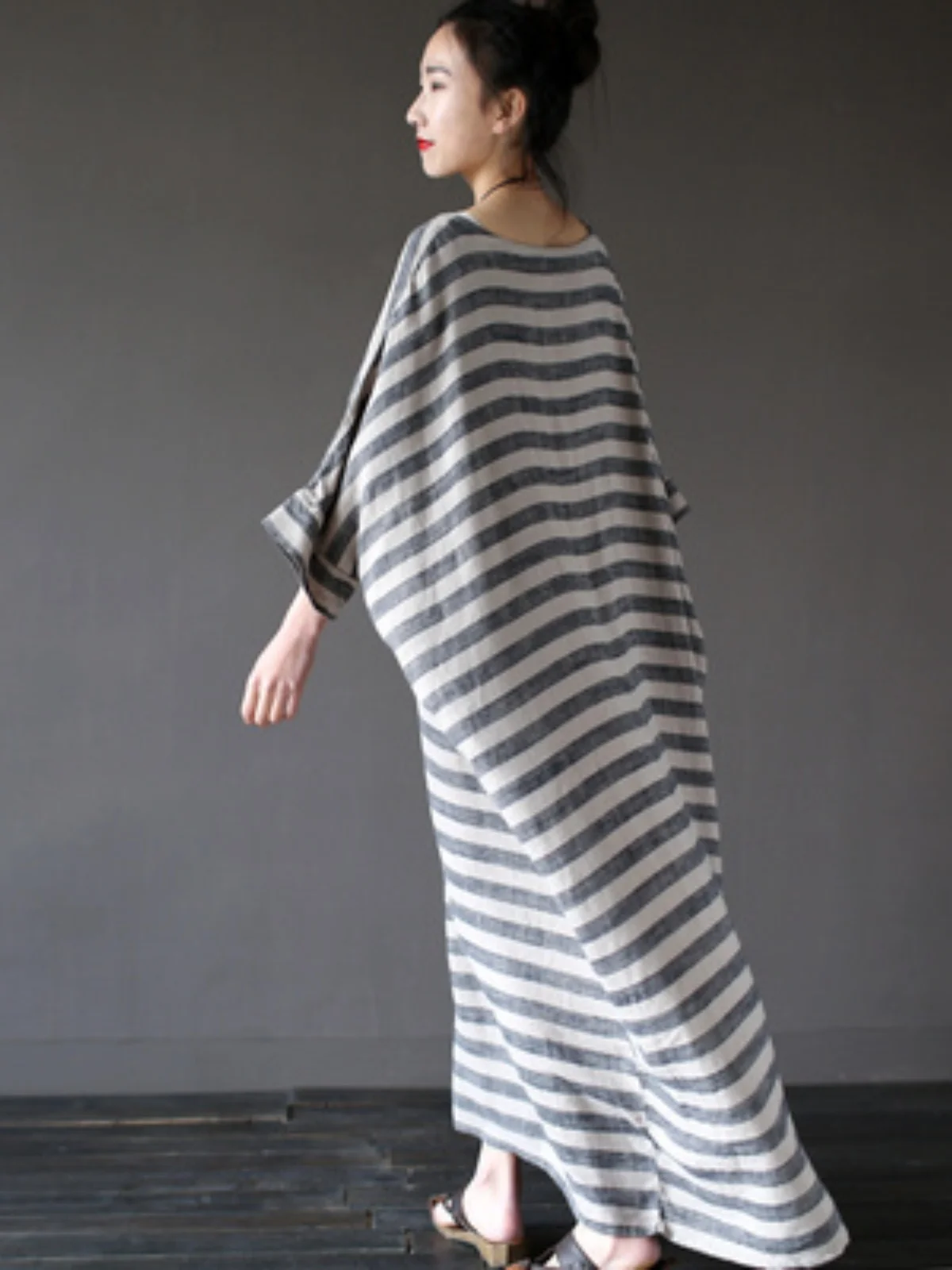 

Новый весенний свободный хлопковый льняной женский платье миди в полоску, оригинальный этнический художественный халат, винтажная длинная юбка