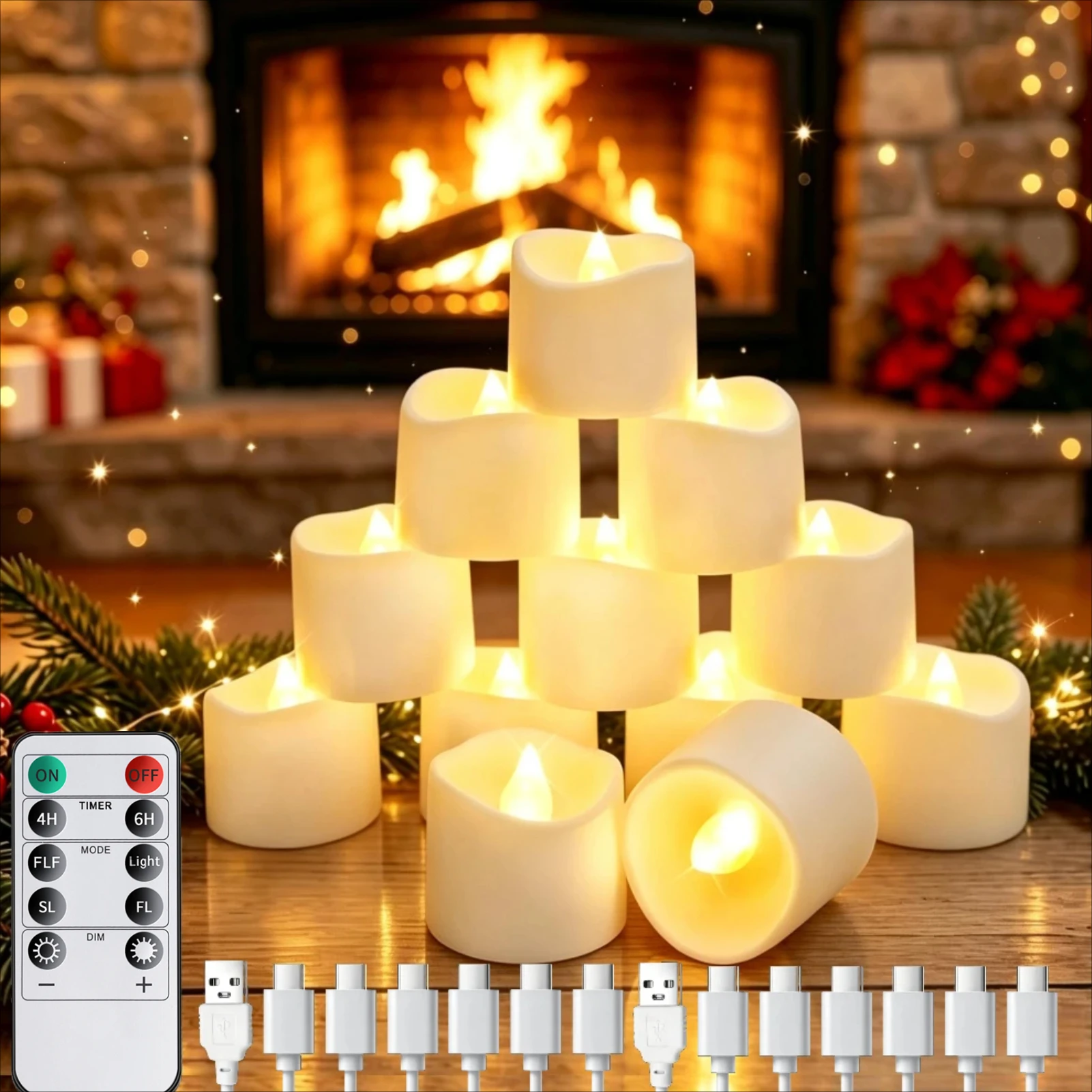 USB Rechargeable Battery Operated Tea Lights with Remote Flameless Flickering Candles Cycle Automatically Timer for Home Decor