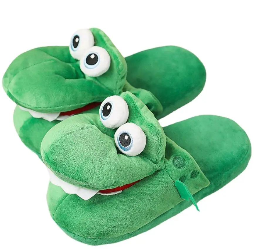 New Winter Warm Plush Slippers Mr. Crocodile Women Cute Home Funny Animals Open Mouth Slippers House Floor Cotton Shoes