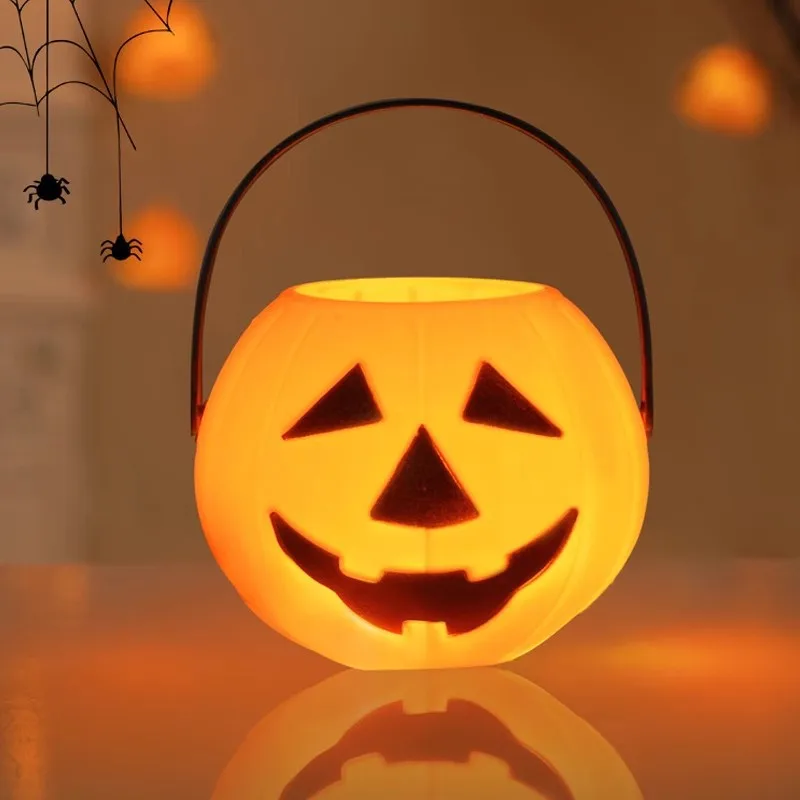 Halloween Pumpkin Floor Lamps Handheld Candy Bucket Children's Candy Can Kindergarten Decoration Ornament Prop Luminous Lantern
