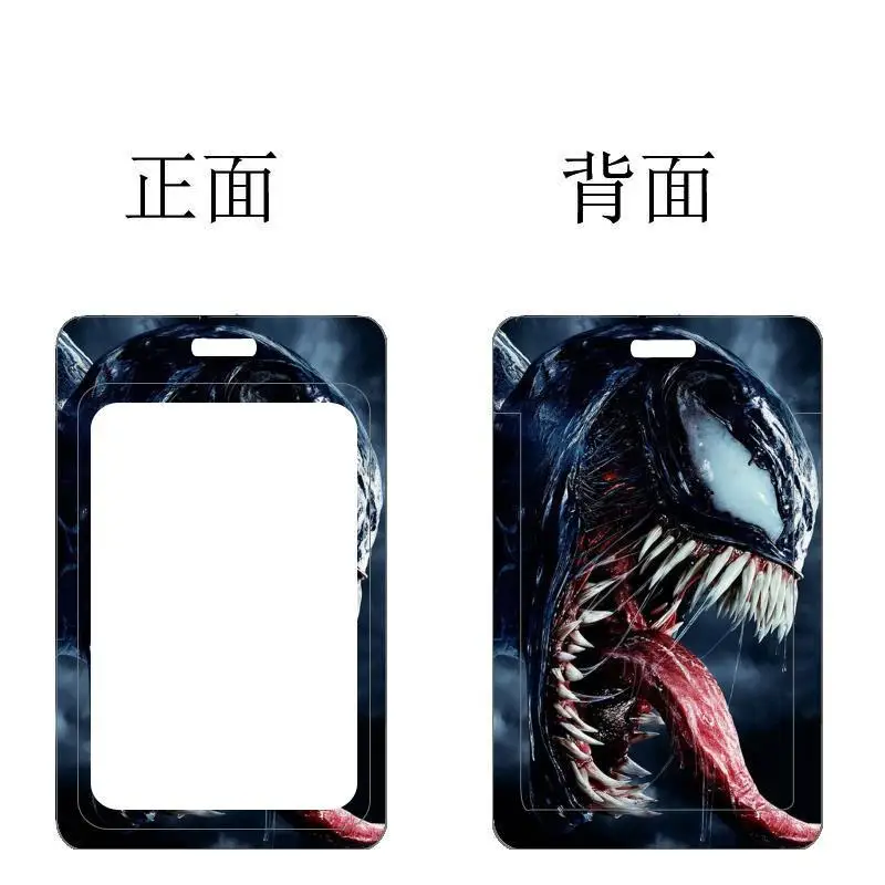 Soporte de tarjetas de PVC Venom, estuche para tarjetas de estudiante de película clásica de Marvel, bolso colgante para el cuello, cordón antipérdida, funda protectora para tarjetas de identificación, regalos