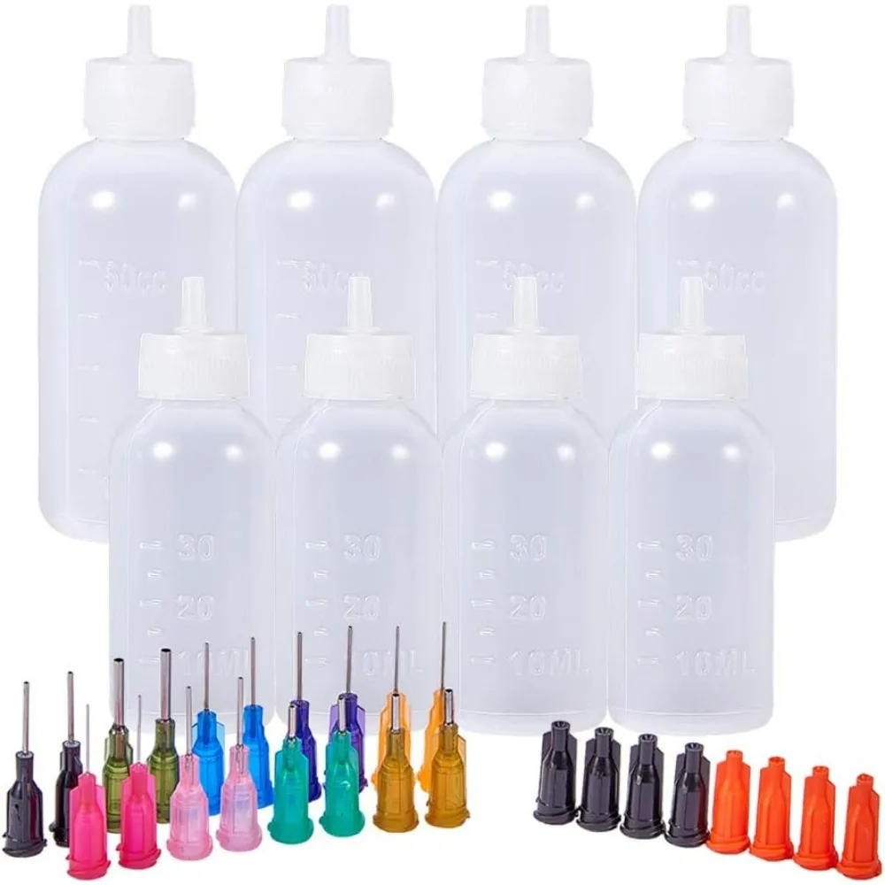 Multi Purpose DIY Precision Tip Applicator Bottles Set 8 1 Ounce/1.7 Ounce Bottles 18 Tips 8 Caps DIY Quilling, Glue Applicator