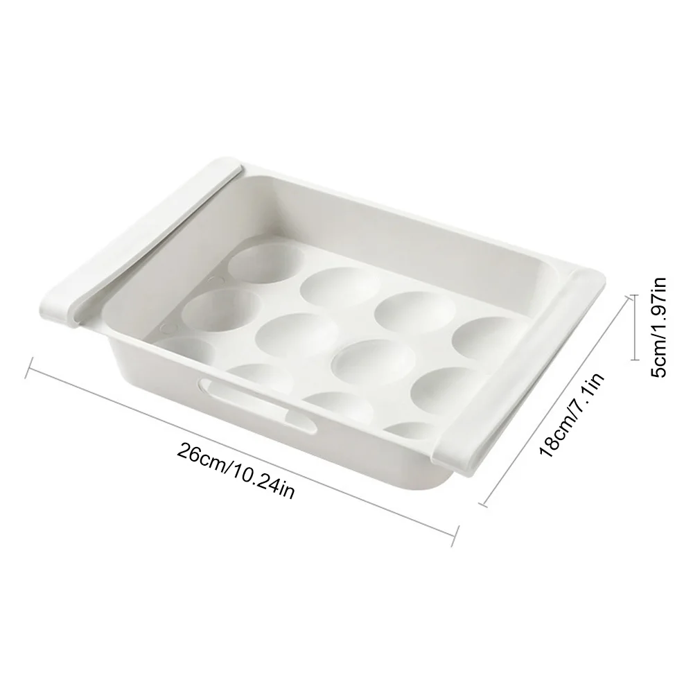 12 Grid Pull-out Fridge Egg Drawer Refrigerator Egg Fruit Storage Box Drawer Type Food Crisper Fridge Organizer Carton