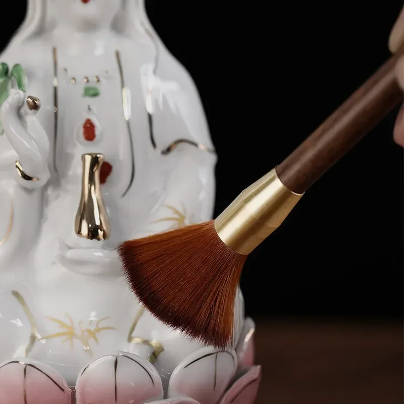 DSA-  solid wood buddha dust sweeper buddha statue cleaning special soft hair tea brush buddha towel  dust removal supplies