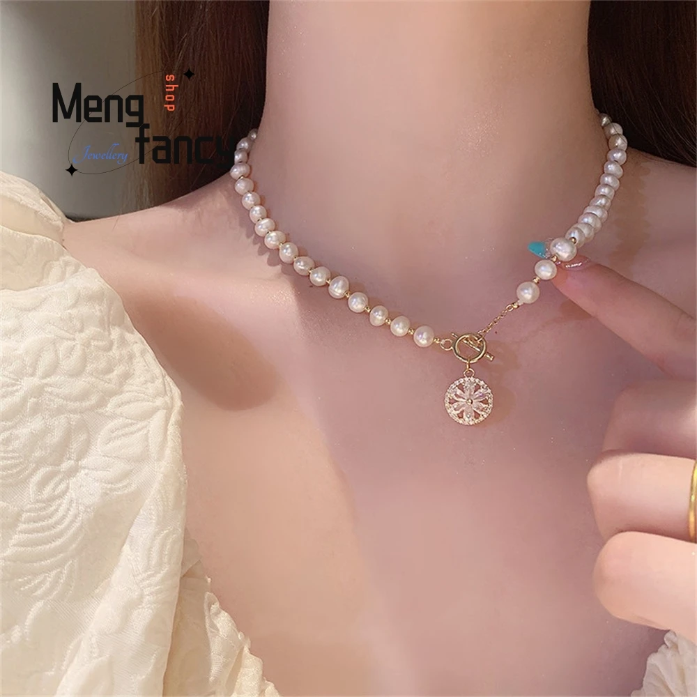 

Micro-Set Zircon Flower High-Gloss Pearl Necklace, Women's Pearl Design Sense Necklace, Fashionable Collarbone Chain Elegant