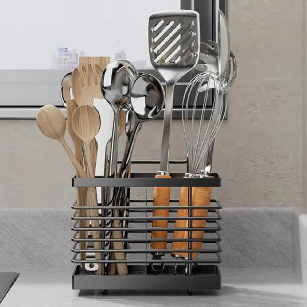 

Carbon Steel Countertop Utensil Holder Hollow Lightweight Chopstick Storage Box Rust-proof Ventilation Design