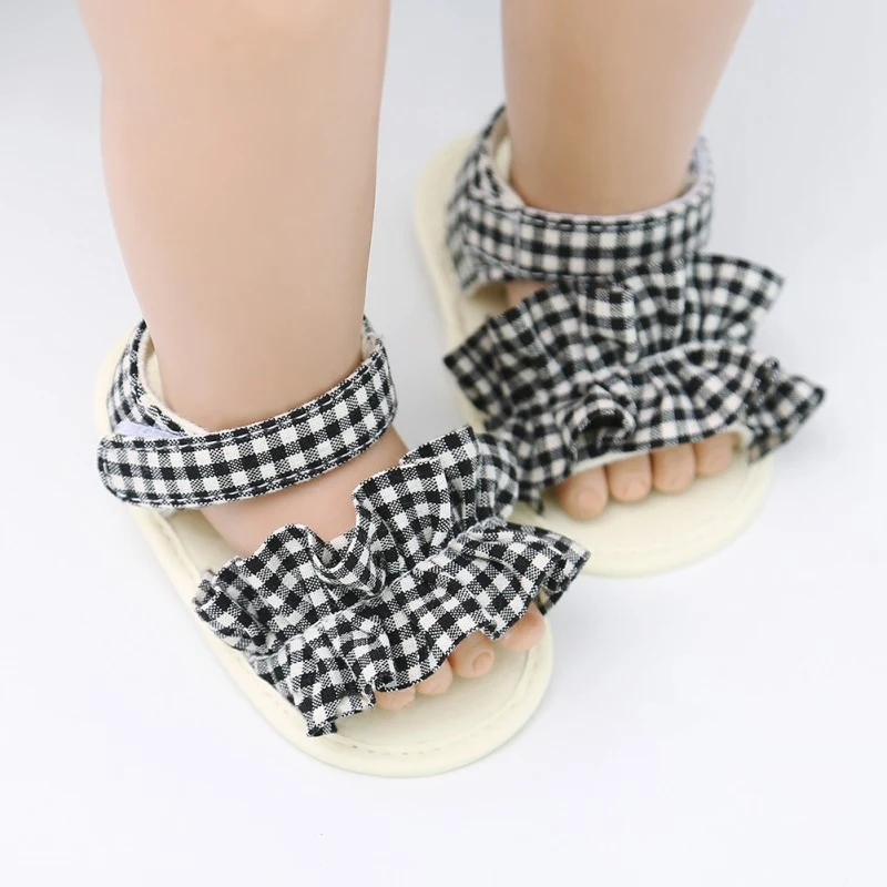 Baywell Summer Baby Girls Bow Dots Plaid Sandals Toddler Princess Shoes Infant Girl Soft Soled First Walkers 0-18 Months