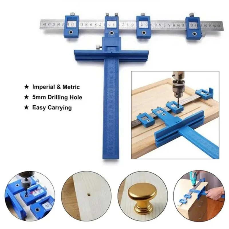 Punch Locator Drill Guide Installation Ruler Upgrade Wood Woodworking Accessories Hole Cabinet Hardware Jig Drawer Pull