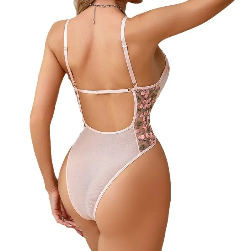 Mono Sexy con estampado de flores para mujer, corsé fino transparente, ropa de verano, Mono de una pieza con sujetador, 2024