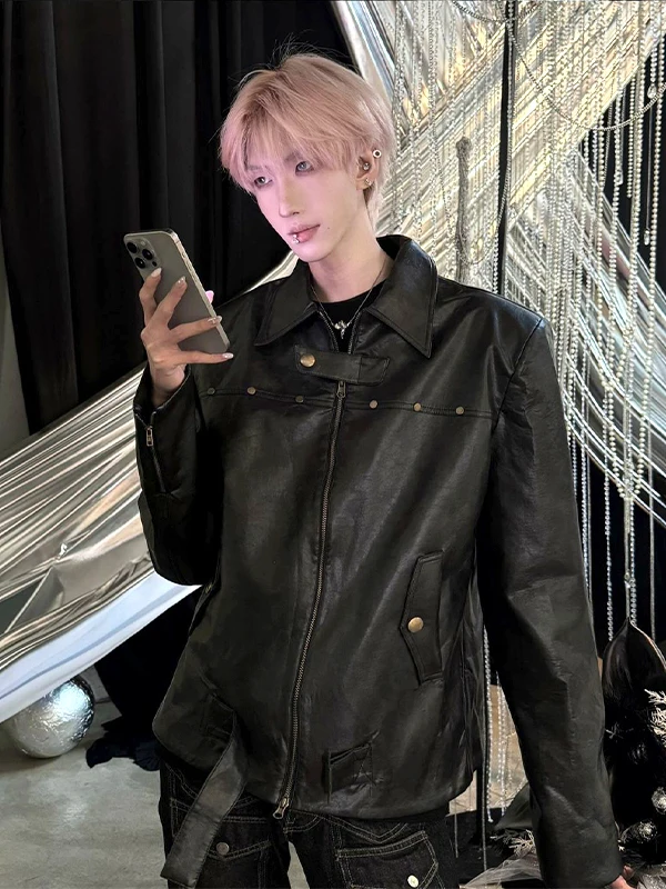 

Мужская кожаная куртка с мягкими плечами American High Street Sle, мотоциклетная куртка с воротником CleanFit, молодежная мода