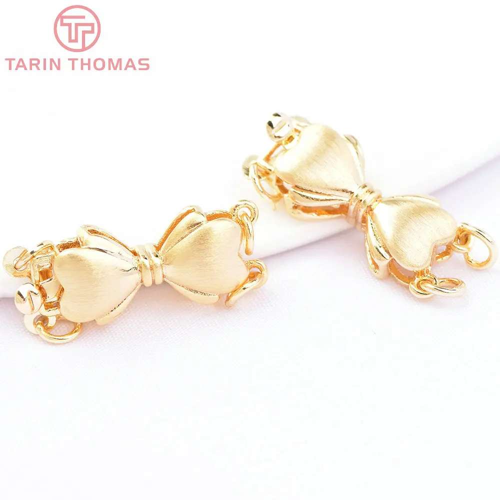 (6564) 2PCS 24K Gold Color Brass Bow-Knot Bracelet Necklace Connector Clasp High Quality Diy Jewelry Accessories Wholesale