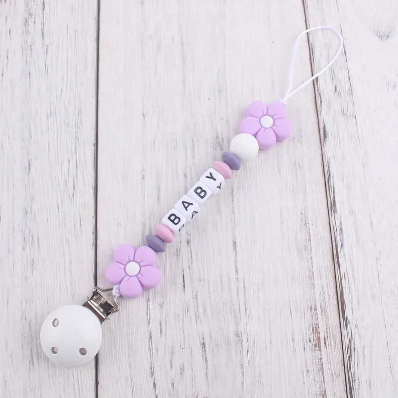 INS baby teether Pacifier Clips Personalized Name Silicone Flower Dummy Nipple Holder Chain Infant Feeding Teether Toy Chew Gift