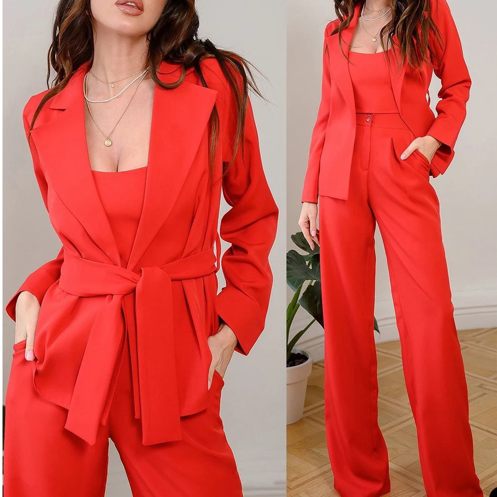 Blazer rojo brillante para mujer, conjunto de pantalones de doble botonadura para oficina, ocio, negocios, traje Formal hecho a medida, 2 piezas