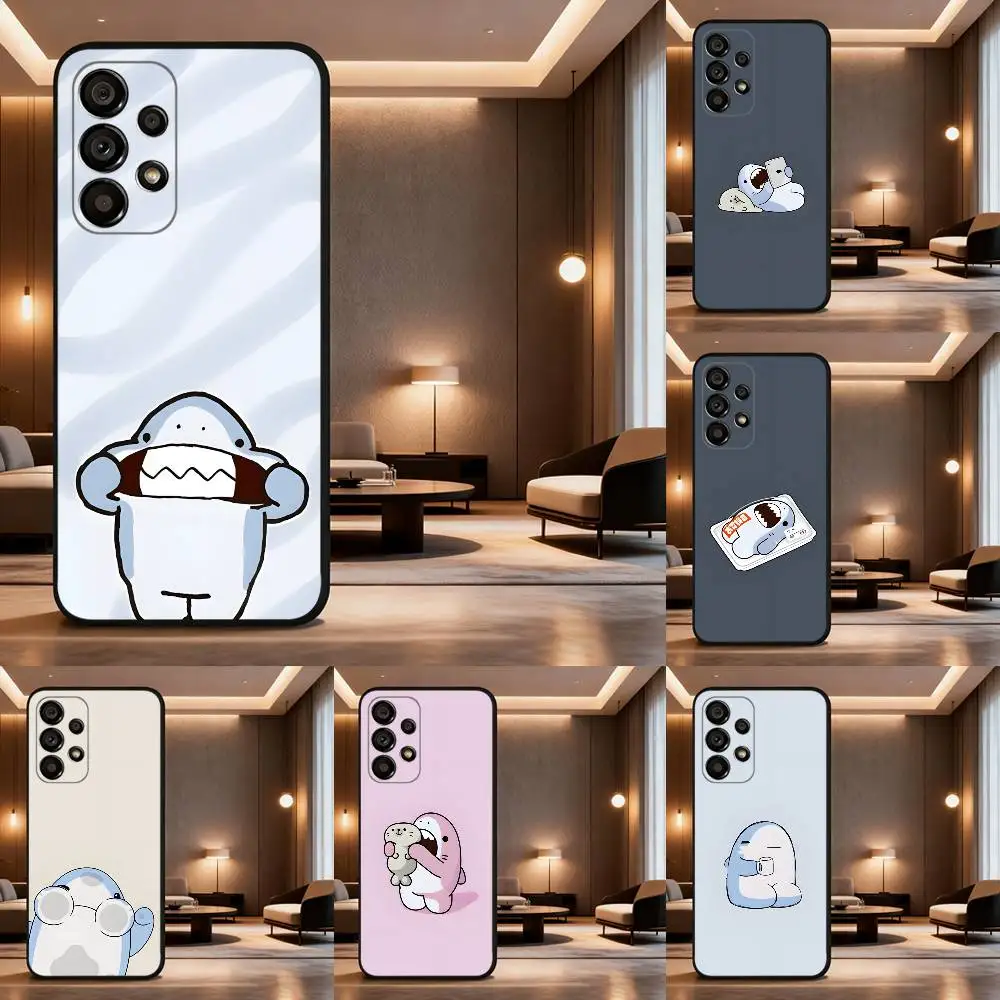 

Cartoon Cute Shark Phone Case For Samsung Galaxy A73,31,32,72,41,53,52,71,22,5G,Note,J7,8,9 Soft Black Cover