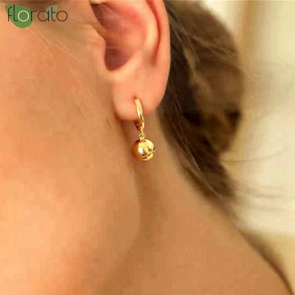 Punk Style 10mm Spherical Pendant Earrings 925 Sterling Silver Needle Minimalist Gold Hoop Earrings for Women Fashion Jewelry