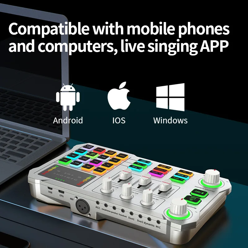 마이크 믹서 디지털 오디오 인터페이스 팟캐스트 블루투스 사운드 카드 팟캐스터, 전화 컴퓨터 PC용, 노래방 녹음용, 48V