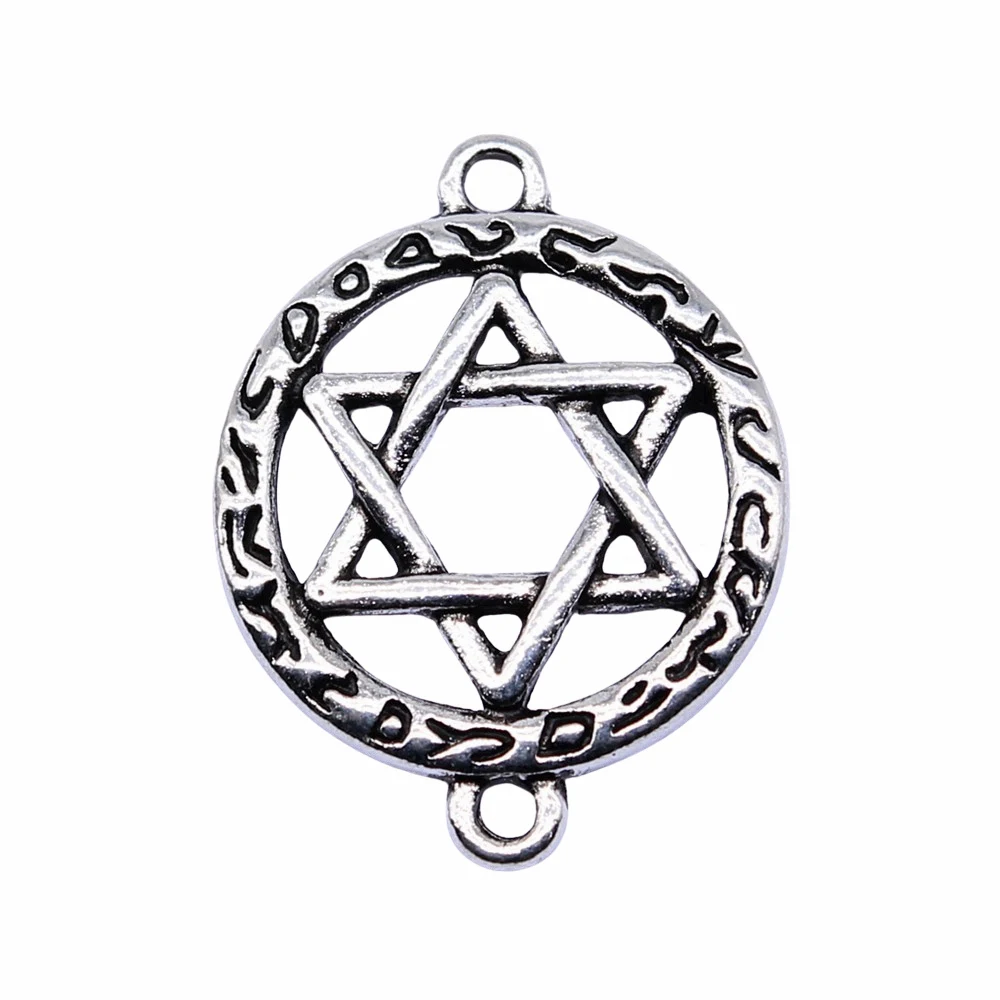 10pcs/lot 24x18mm Star Of David Connector Charms For Jewelry Making Antique Silver Color 0.94x0.71inch