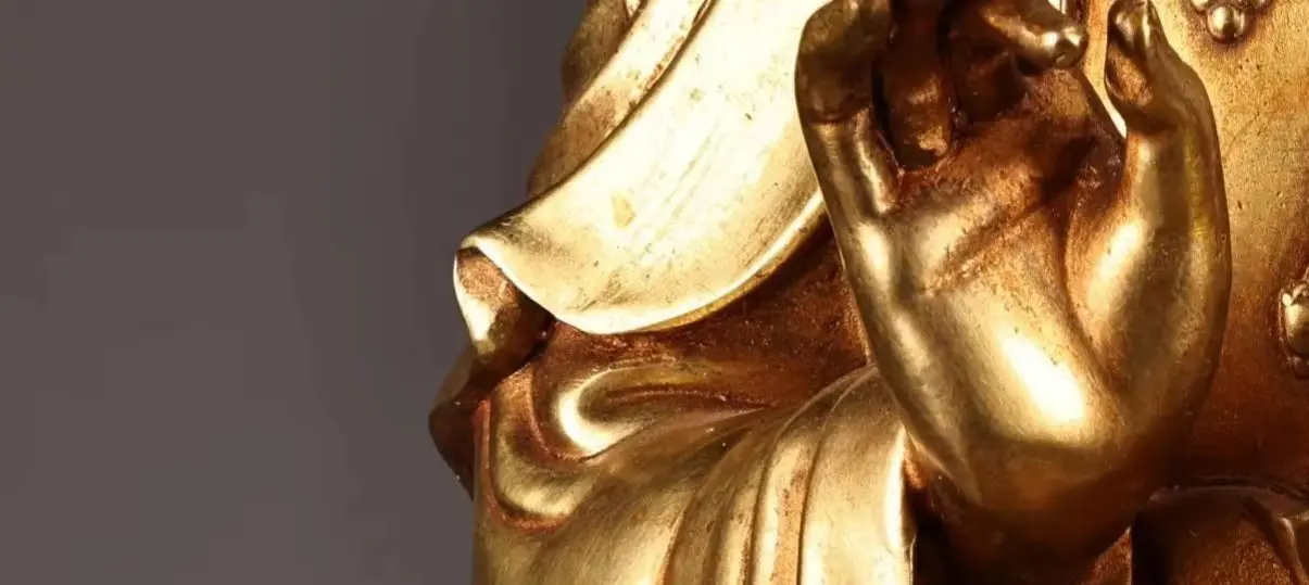 

20"Old Bronze Gilded Cinnabar Lotus Buddha Platform Base Guanyin Bodhisattva seated Buddha Amitabha Study Amass wealth Ornaments