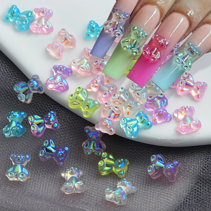 30pcs/bag Kawaii Bear Nail Art Accessories Transparent Resin Bear Nail Charms Gummy Stones Jewelry 3D Nail Parts Decoracion Uñas