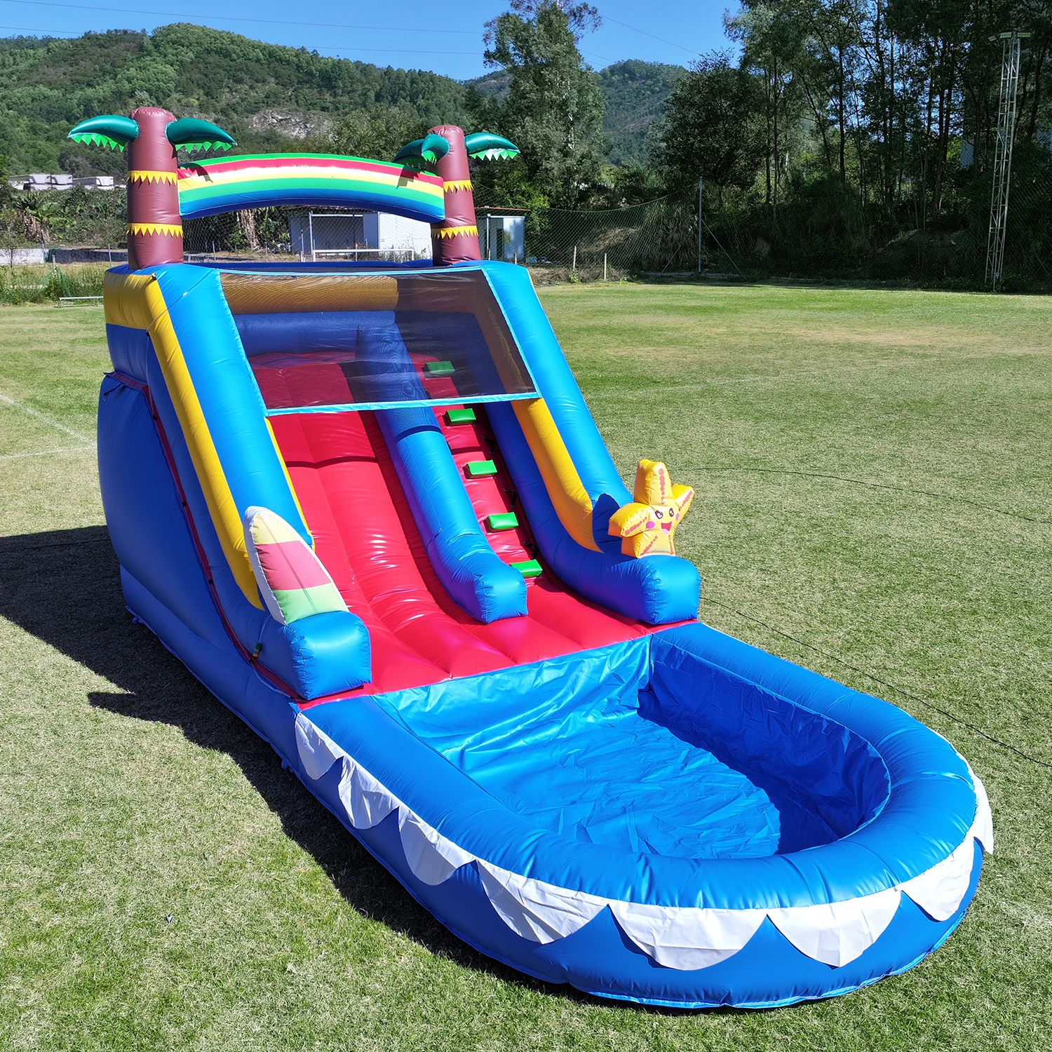 21ft/6.4M Commercial Inflatable starfish water slide，PVC MaterialBounce House with Water Slide & 1100W Air blower