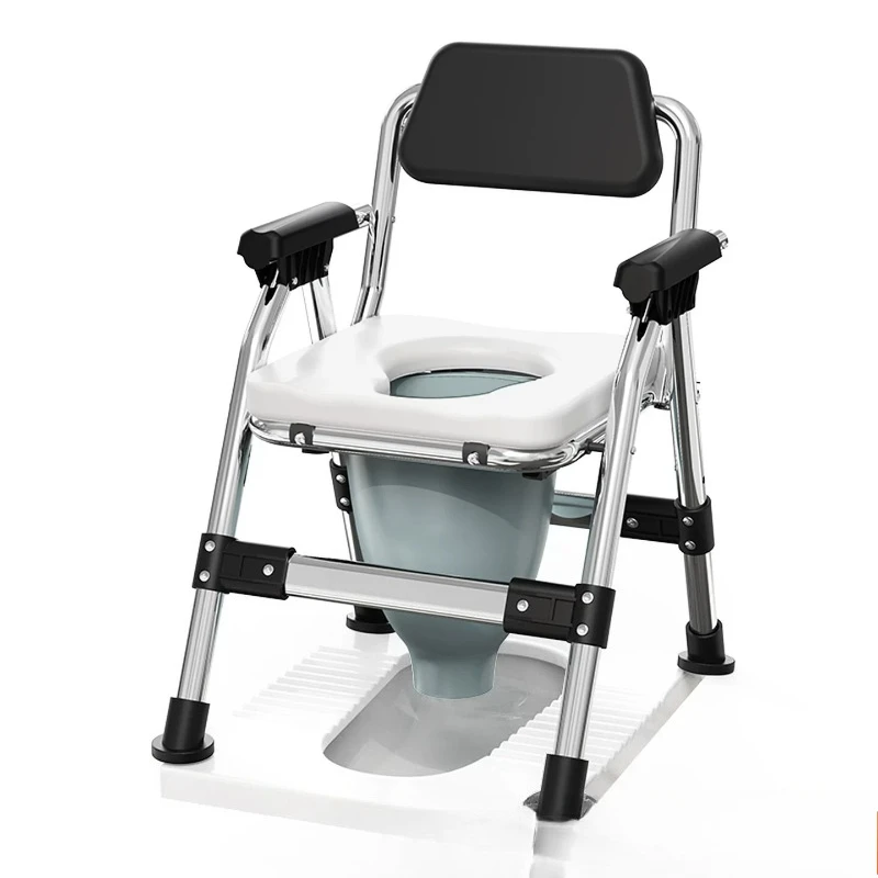 Foldable Commode Chair Non-Slip Commode Toilet Seat Riser Portable Bath Stool for Elderly, Adjustable Shower Seat with Backrest