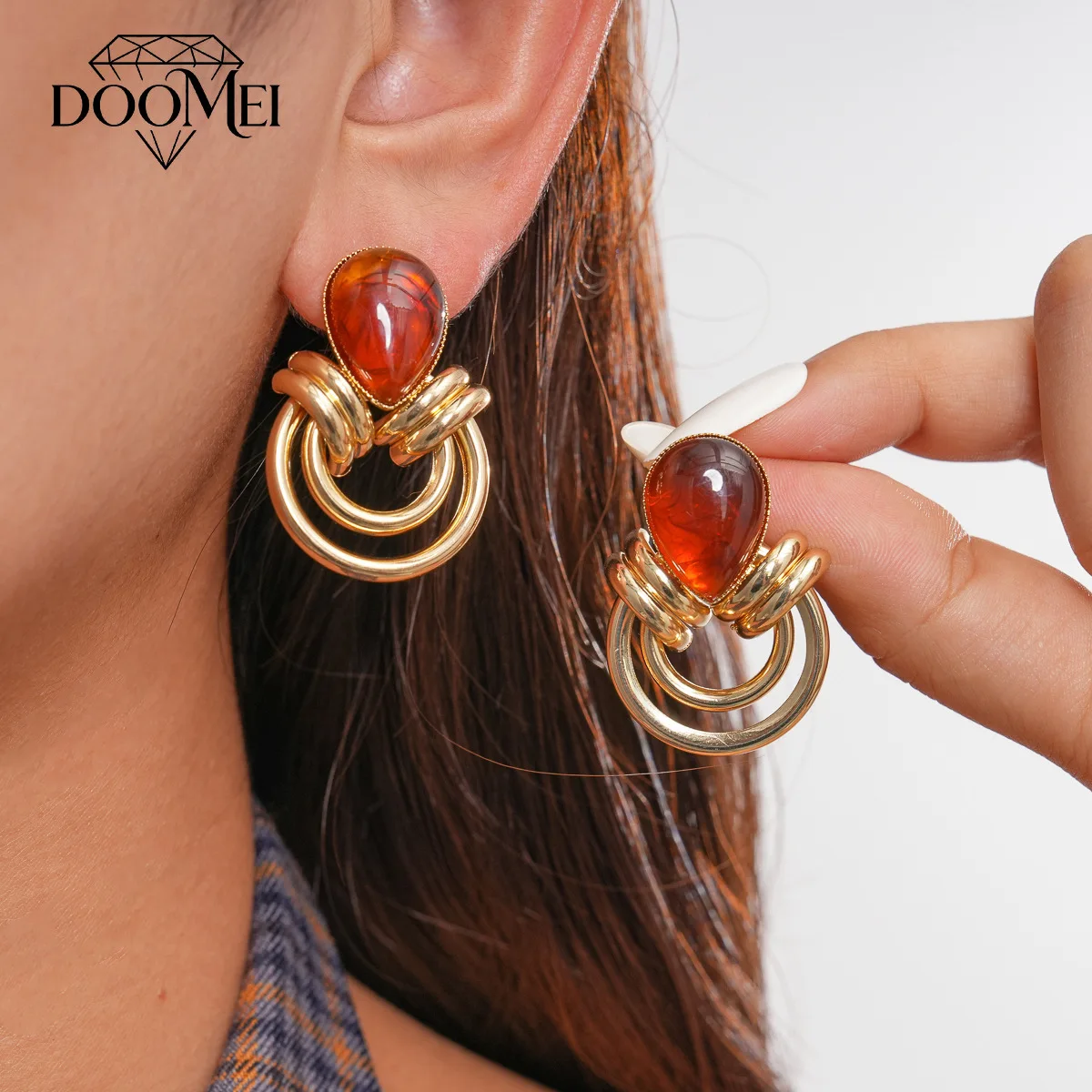 DOO MEI Europe and America Fashion Teardrop Dangle Earrings Retro Acrylic Drop Earrings Women's Banquet Eye-catching Earrings
