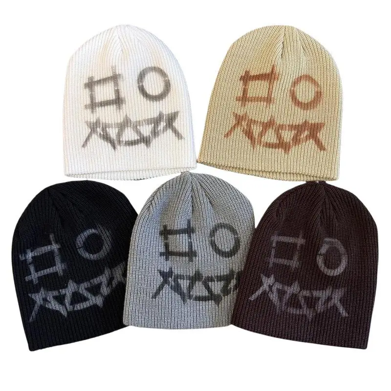 Lustige Graffiti-Jacquard-Strickmütze, Unisex, mit Graffiti-Muster, Skull Cap, Hip-Hop-Street-Style, warme Winter-Strickmütze – Detail 6