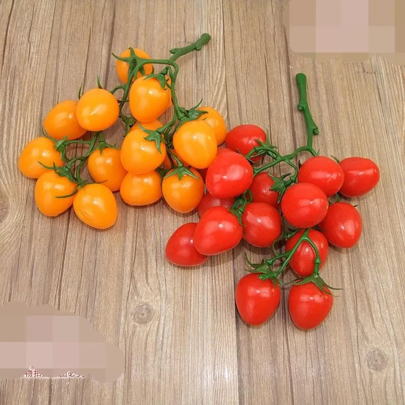 Artificial Cherry Tomatoes Simulation Vegetables Food Model Plastic Soft Rubber Decor for Home Kitchen Display