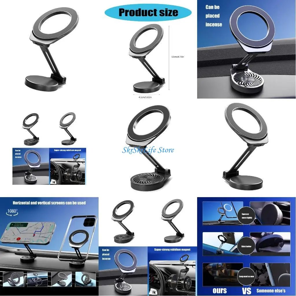 

E65E Автомобильная вентиляционная стойка для телефона из цинкового сплава с функцией ароматерапии, складная конструкция