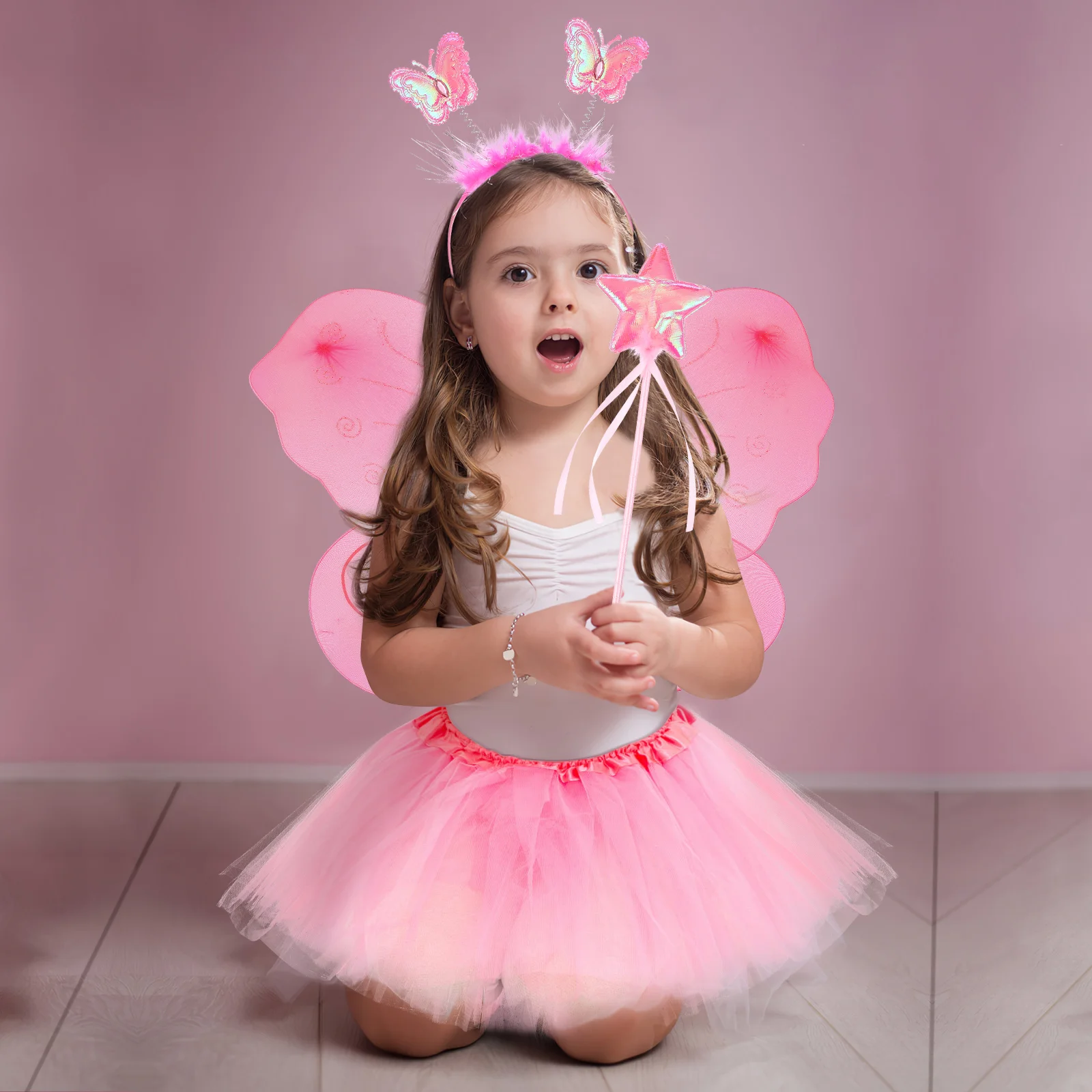 

Fairy Costume for Girls Butterfly Wings Four Piece Set Outfits Girl's Clothes Skirt