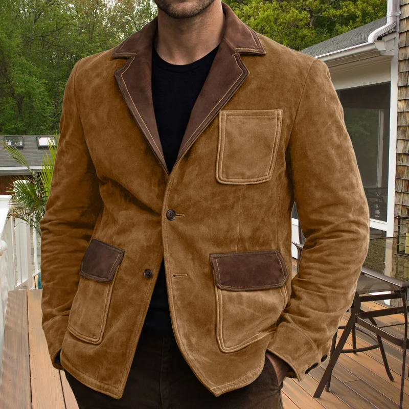 

Мужской пиджак с замшевым воротником, однобортный, деловой повседневный, приталенный, для костюма