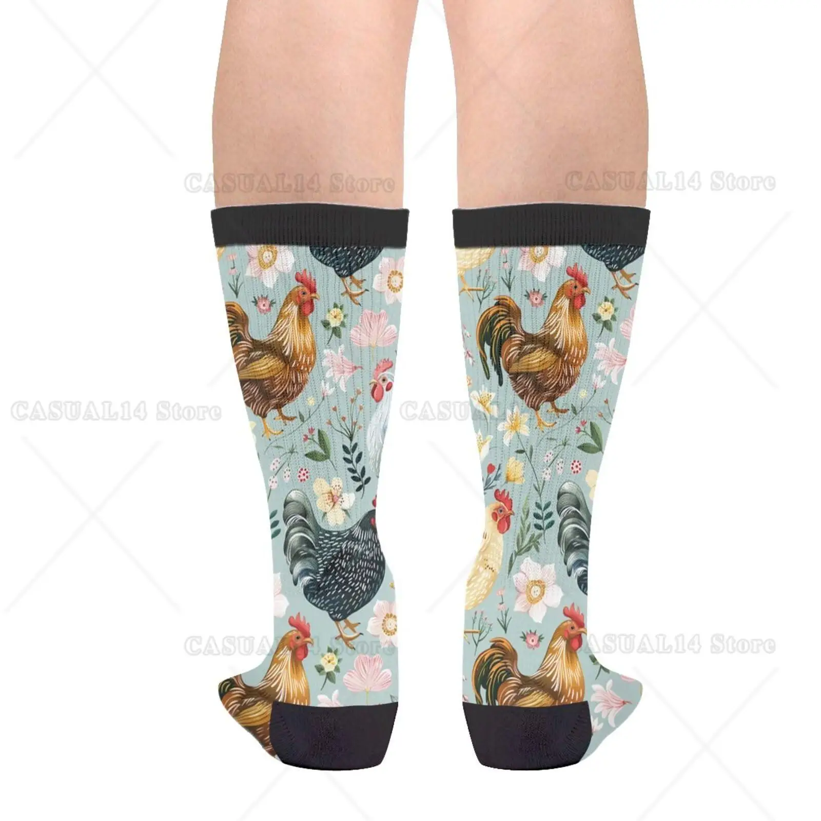 Floral Chickens Rooster Socks For Men Women Funny Novelty Crew Socks Gifts