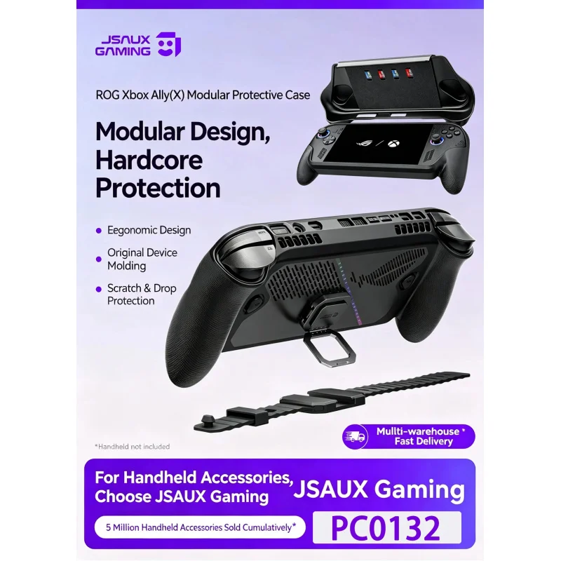 new-jsaux-modcase-pc0132-360度フルラップ保護シェル、取り外し可能なフロントカバースタンドストラップ付き、rog-ally-x-o用ハード-ソフトカバー