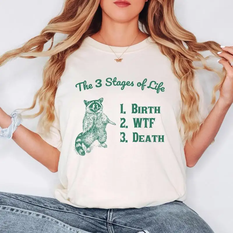 

Футболка Comfort Colors 3 Stages Of Life Birth Wtf Death Funny Raccoon Existential Crisis Dark Humor Quote