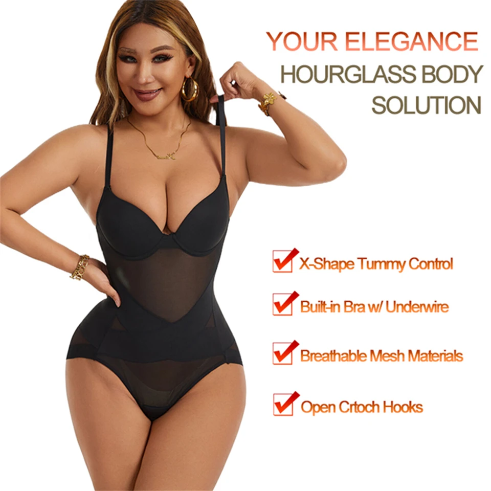 Becirzet Damen-Unterwäsche aus atmungsaktivem Mesh-Material, Bodysuits mit X-Form zur Bauchkontrolle, schlankmachende Shapewear. – Detail 2