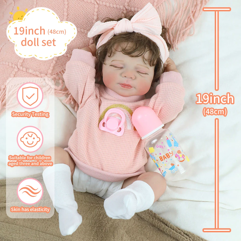 

19-дюймовая реалистичная кукла реборн для девочек, виниловая кукла для спящего новорожденного с ручными укорененными волосами для детей, игрушечная кукла в рождественском подарке