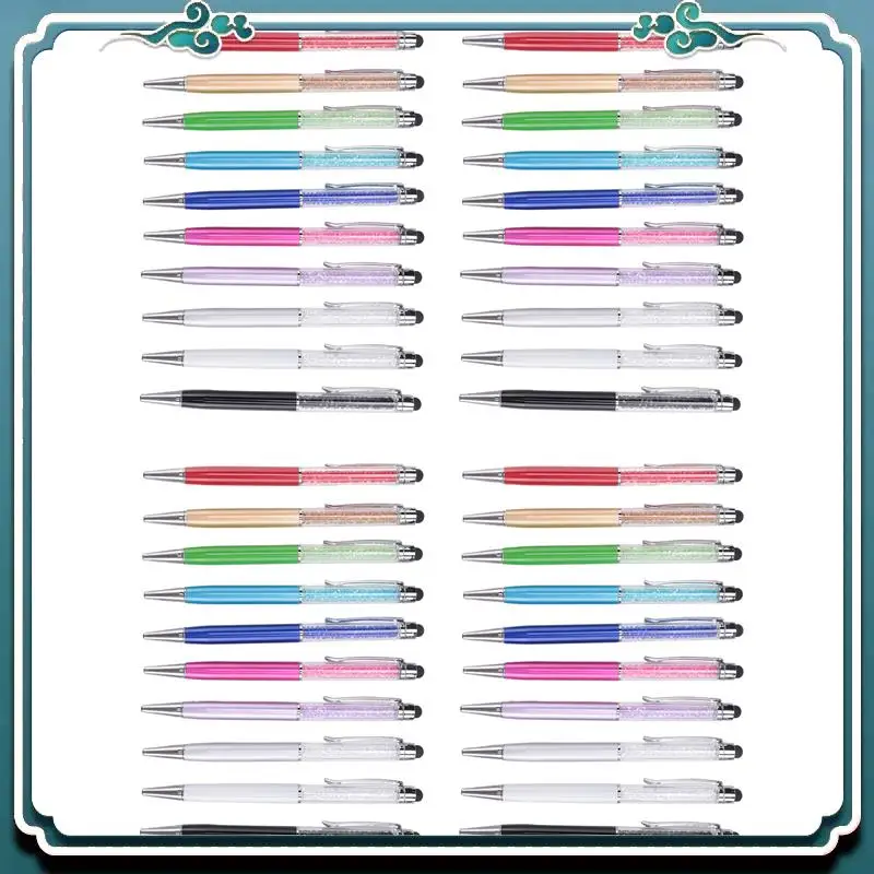 سهلة الاستخدام 40 قطعة قلم حبر جاف كريستال السائبة لامعة 2 في 1 سليم كريستال الماس شاشة القلم الأسود حبر جل حبر جاف بريق القلم