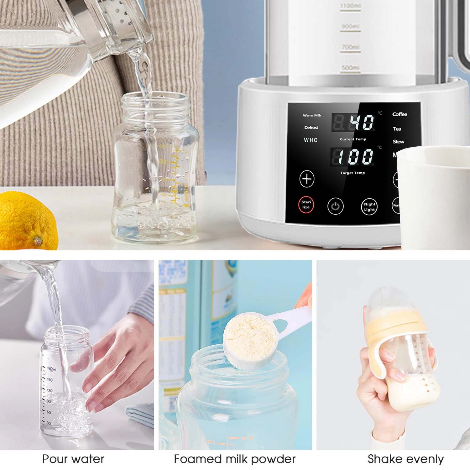 Baby Formula Kettle Warm Water Dispenser for Making Formula Accurate Temperature Control Boil-Dry Protection 24h Keep Warm 1.5L