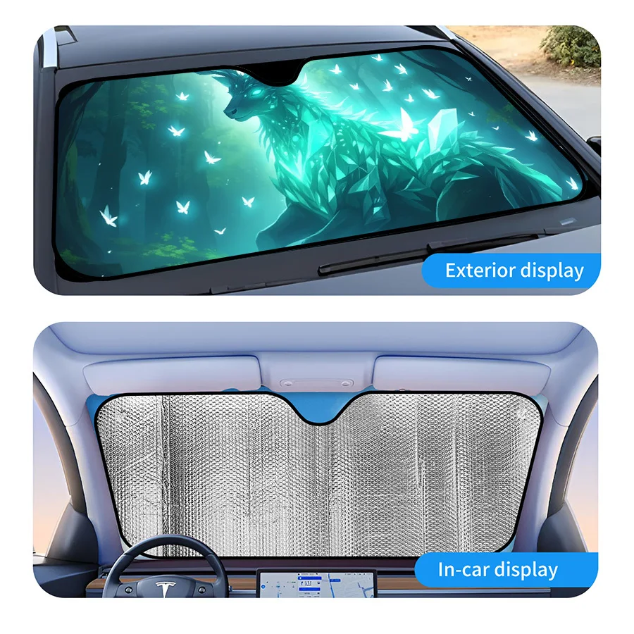 Multi-Functional Foldable Car Windshield Sunshade With 3 Sizes, Deer And Butterfly Forest Design, UV Protection For Front Windsh