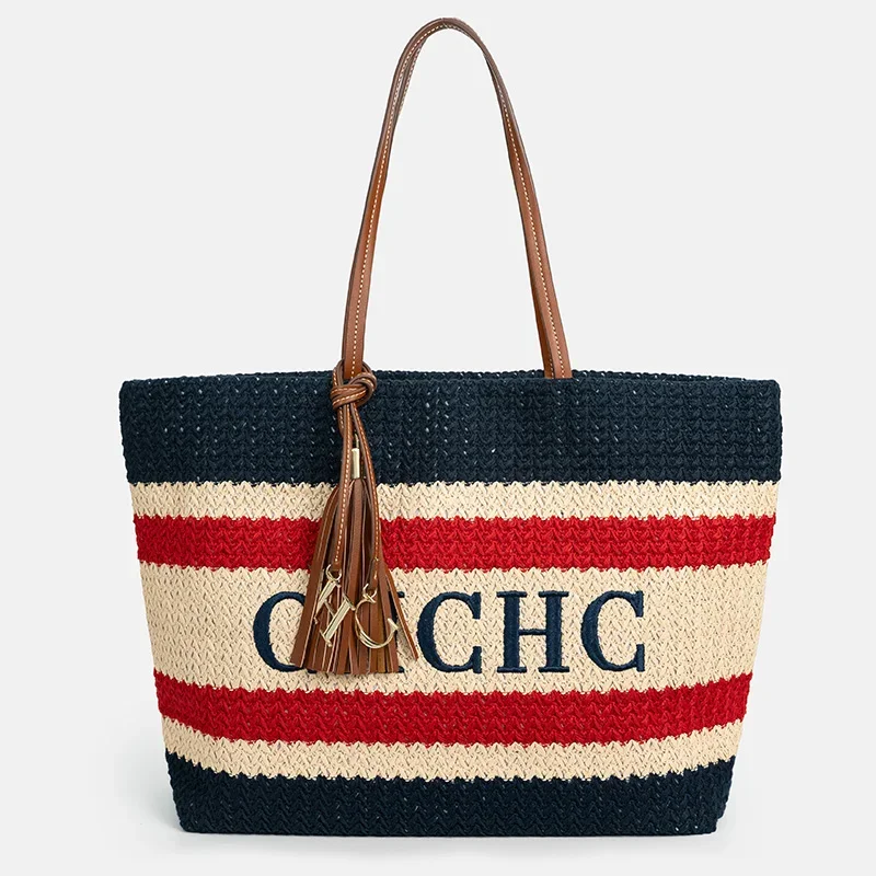 

CH модная большая вместительная сумка, роскошный бренд 2025, новый стиль, классический дизайн, пляжная тканая женская сумка-тоут