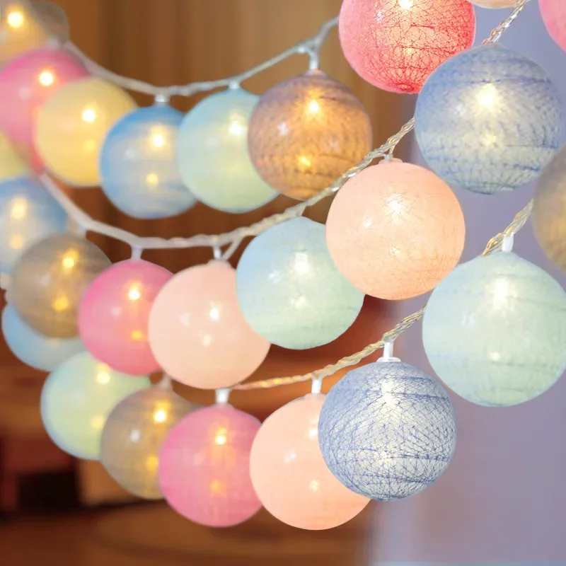 20/60LED Cotton Garland Balls Lights String Outdoor Hanging Party Fairy Lighting Strings DIY Wedding Xmas Party Home Decoration