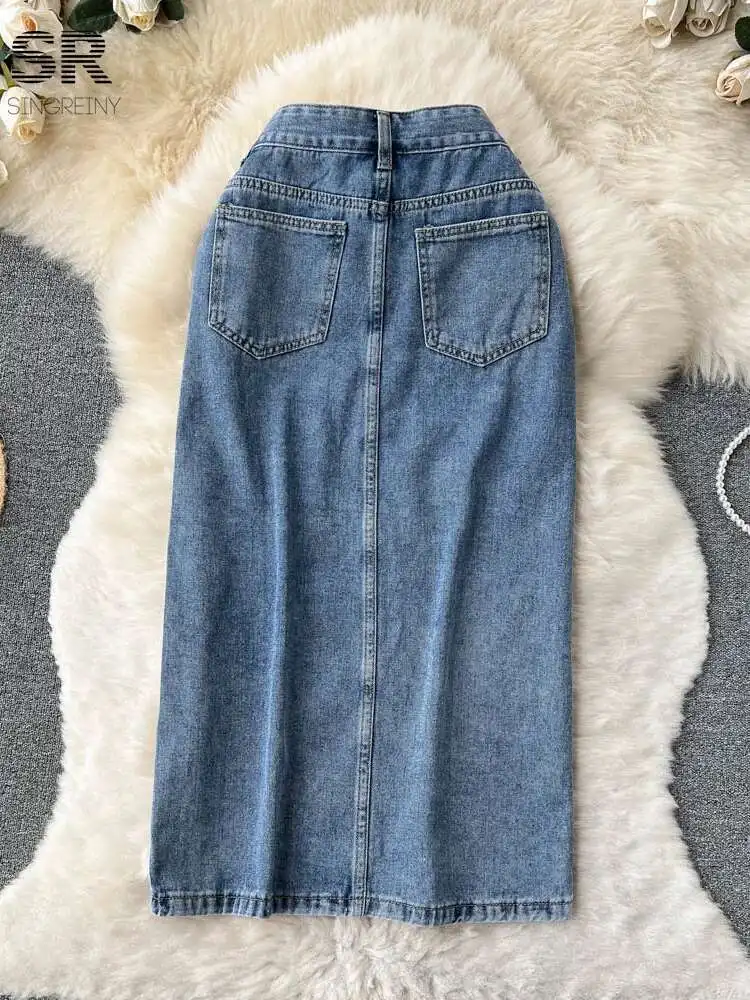 BabYoung Sexy Split Denim 2024 Herfst Ritsvak Ontwerp Bodycon Koreaanse Stijl Mode Basics Streetwear Vrouwen Rok