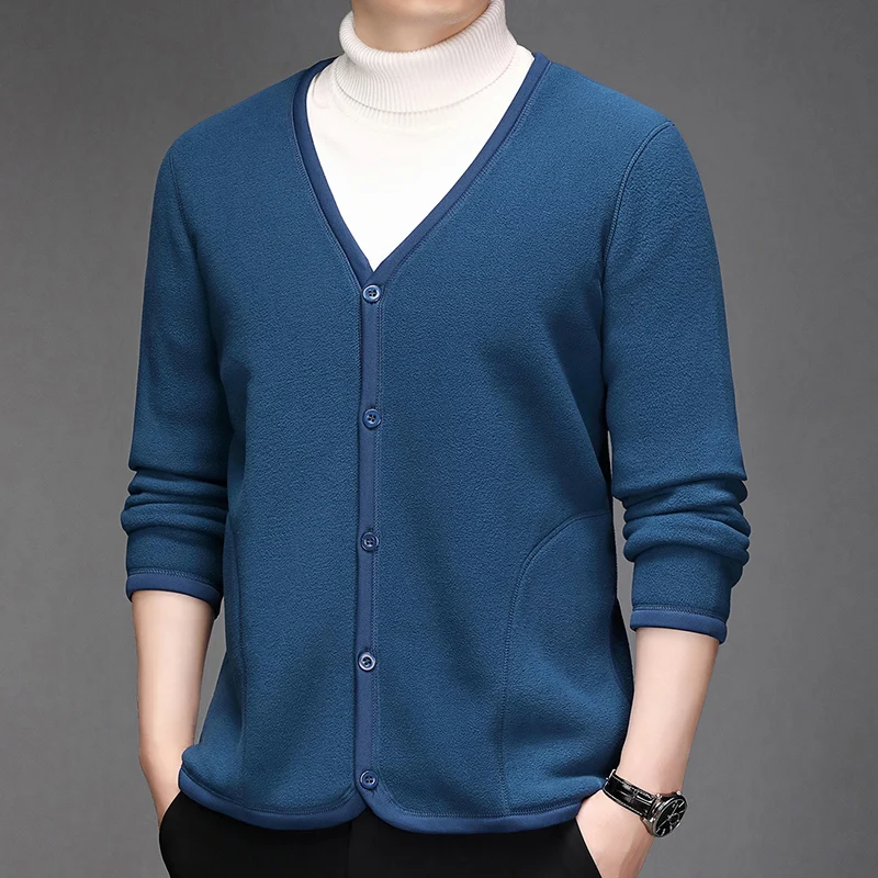 

Polar Fleece Jacket Men's Autumn and Winter New Item Collarless Imitation Lamb Fleece Jacket Men's V-neck Cardigan